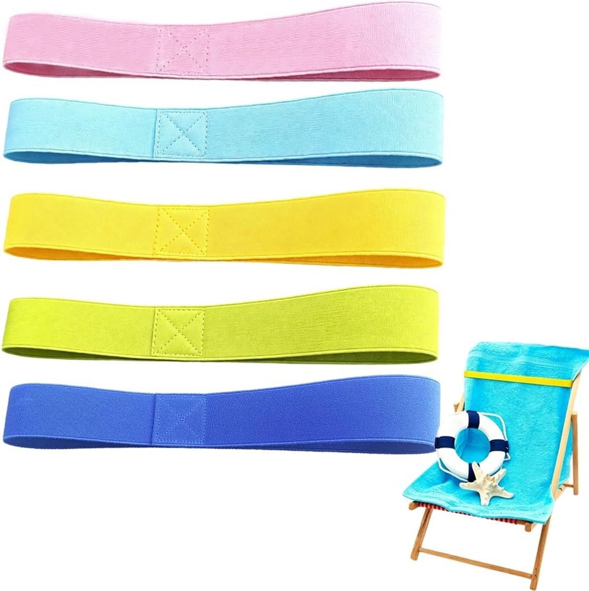 Handdoekbanden voor Ligstoelen - Blauw - 29,5 x 2,5 cm - Elastisch en Winddicht - Voor Strand en Zwembad