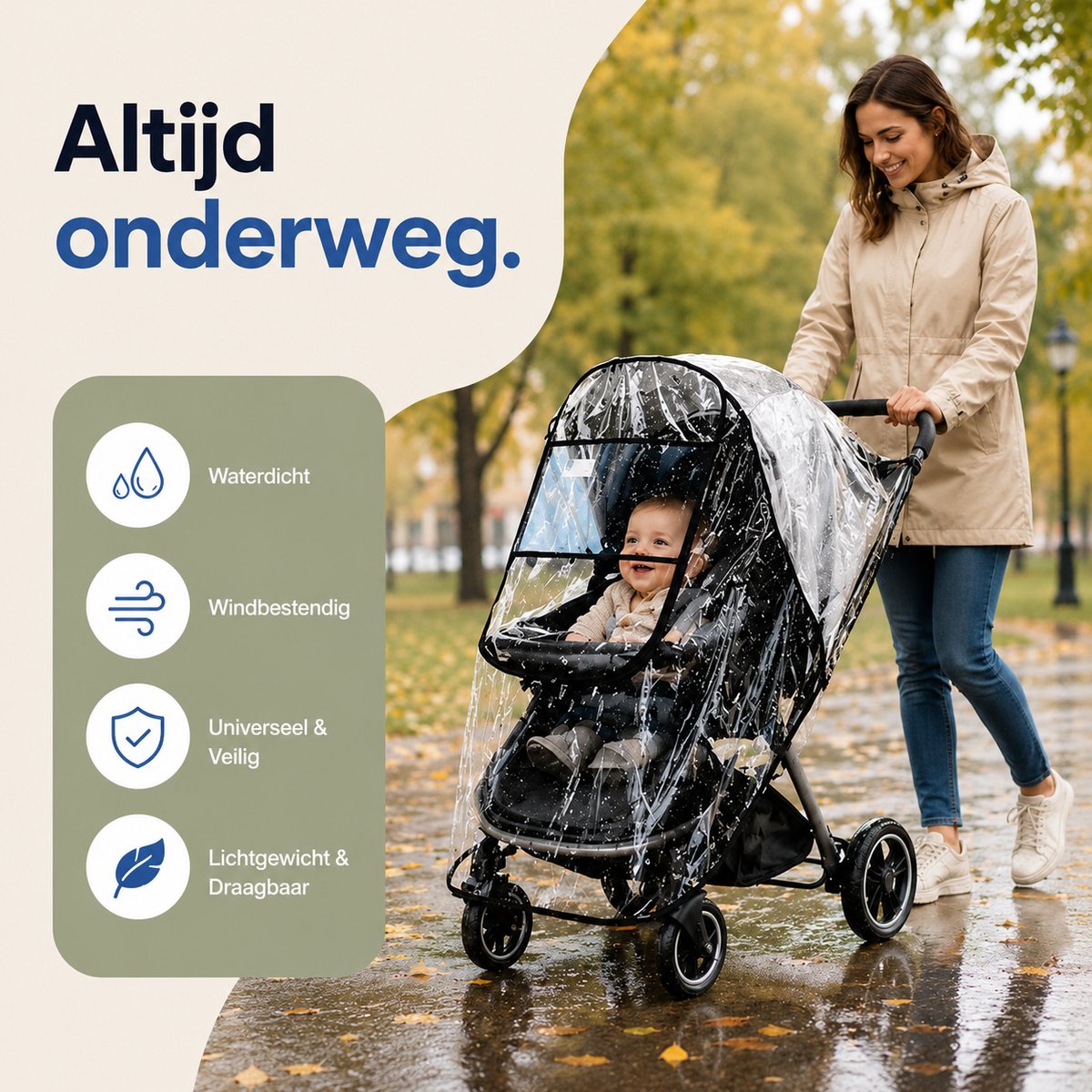 BOTC Regenhoes Kinderwagen - BPA vrij - Universele Regenhoes Kinderwagen met Kijkvenster - EVA Regenhoes voor reiswieg – foto 5