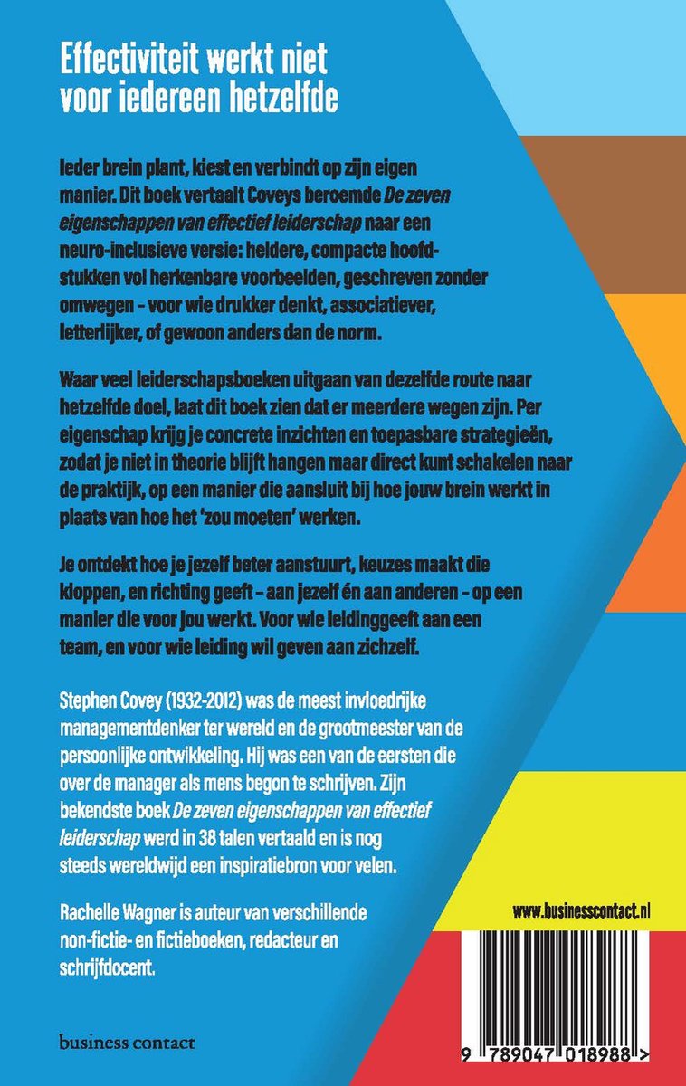 Boek "De zeven eigenschappen voor alle breinen" met tekst over effectiviteit en leiderschap.