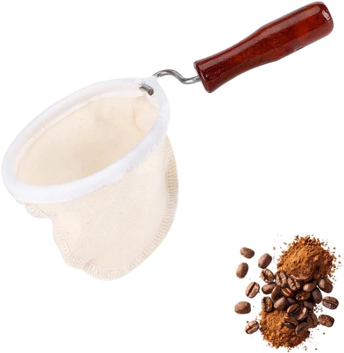 Dailygoods- Koffiefilter Herbruikbaar - Filterzak Flanel - Theezeef - Houten Handvat - Gemakkelijk Schoon te Maken - Dichte Binnenlaag - Koffiedruppelaar