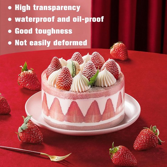4 rollen herbruikbare taartrandfolie, 8/10/15/20 cm x 10 m, transparante acetaatfolie voor het decoreren van taarten, mousse-cake en dessert, ideaal voor bakkerijen en hobbybakkers — afbeelding 2