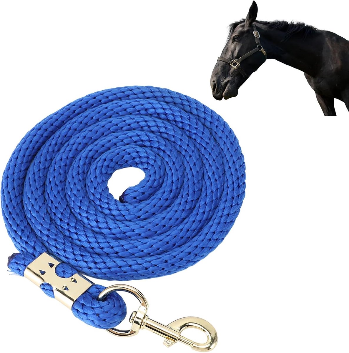 2m Kort Paard Lunge Lijn, 1500 Kg Pauze Sterkte PP -touw + Roestvrijstalen Snap, Antislipgreep voor Veulentraining, Wandelbehandeling (Royal Blue)