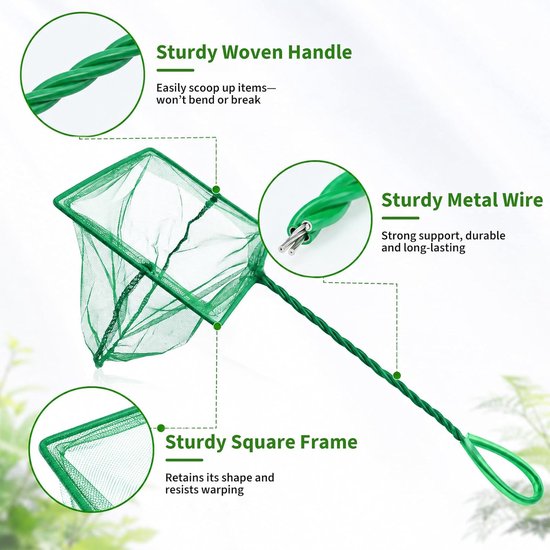 Aquarium Schepnet - Visnet Garnalennet - Aquarium Onderhoud - Fijnmazig Zacht Nylon - 3 stuks 27cm - Groen — afbeelding 5