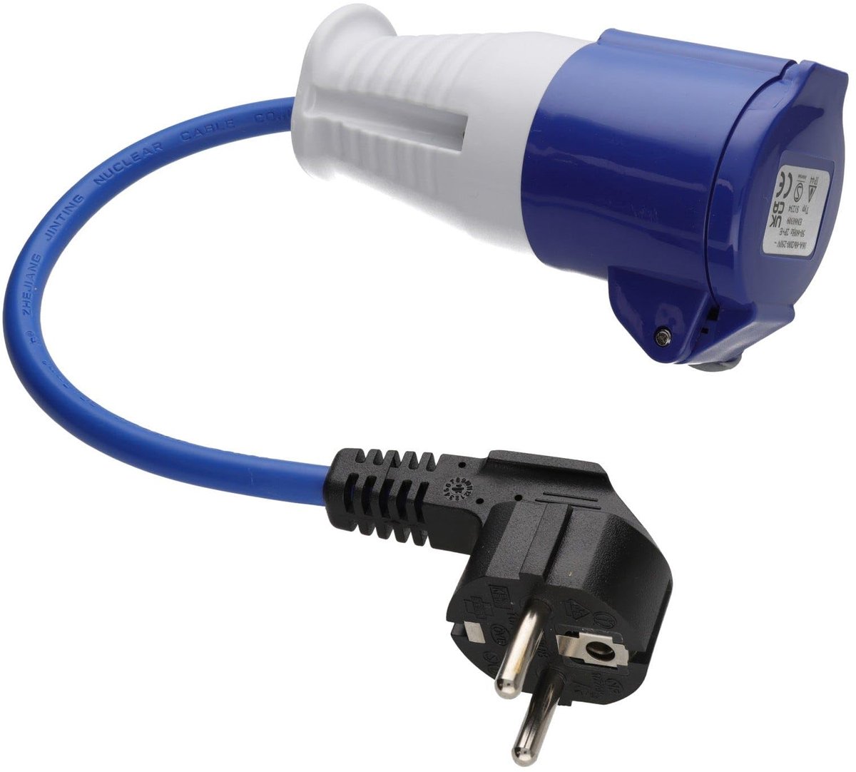Kenable Schuko-stekker naar 16 A Blauwe Commando caravan stroomaansluiting kabeladapter - ShopVlot
