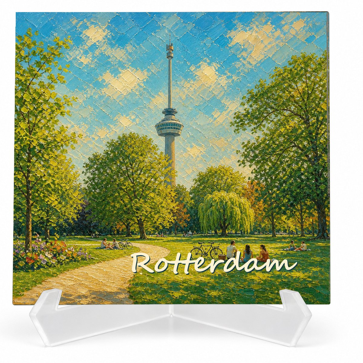 Kleurmedia Tegeltje Rotterdam – Euromast Het Park – Keramiek 15 x 15 cm – Inclusief transparante houder – Souvenir