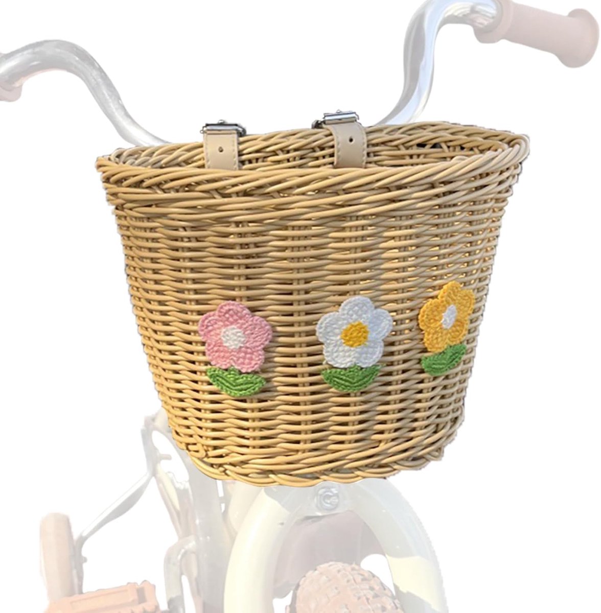 Fietsmand, voormontage, kleine plastic rieten fietsmand, blauw imitatie rotan opbergmand voor aan het stuur