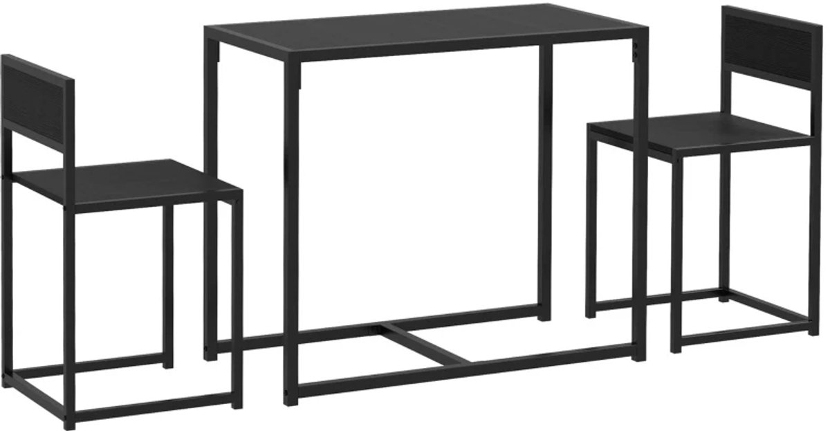 Eethoek - 3-delige Bartafelset - Statafelset Met 2 Stoelen - 90 x 47 x 76 cm - Zwart