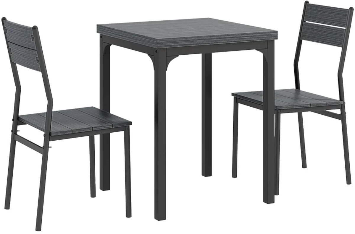 Eethoek - 3-delige Eetgroep - Eettafelset Met 1 Tafel En 2 Stoelen - MDF En Metaal - Grijs