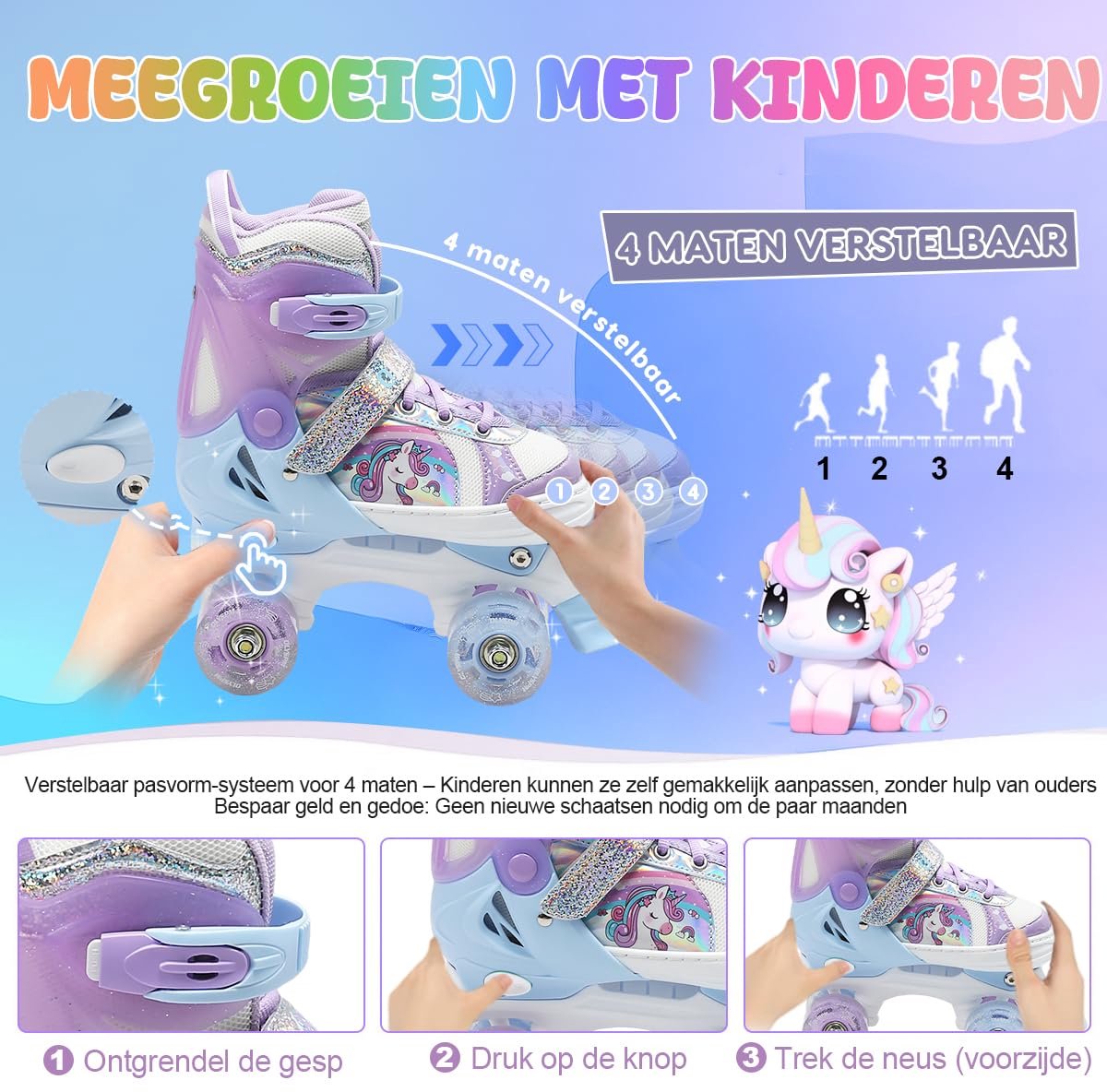 OLYSPM Rolschaatsen voor meisjes rolschaatsen voor kinderen 4 maten verstelbare rolschaatsen met 8 knipperende ShopVlot