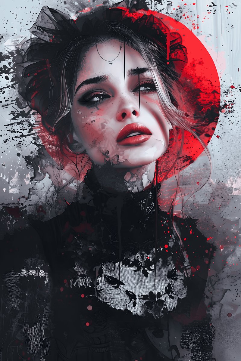 Gotische Poster - Portret - Kunst - Donkere - Vrouw - Fantasie - posters - formaat 70x100cm - Wanddecoratie - L2734MT