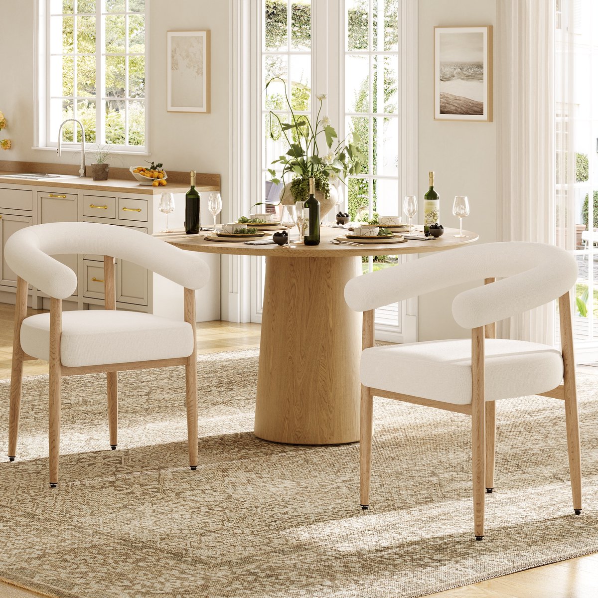 Welltin Eetkamerstoelen Set van 4 - Comfortabele Gestoffeerde Stoelen - Moderne Design Stoelen - Stoelen met Stabiel Metalen Frame - Comfortabele Keukenstoelen - Woonkamerstoelen - Eetkamerstoelen met Bekleding - Moderne Stoel - Wit