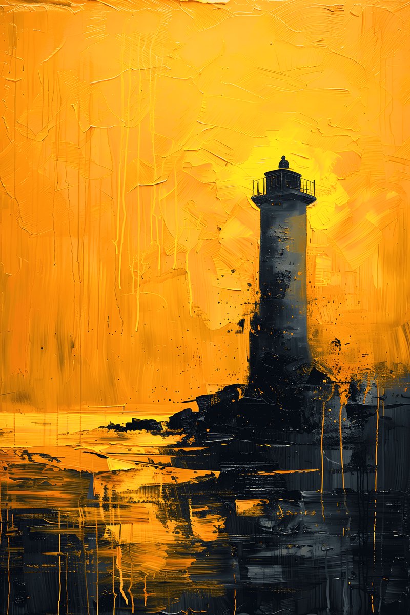 Vuurtoren Poster - Gele - Kunst - Zee - Landschap - Nautische - posters - formaat 70x100cm - Wanddecoratie - L2803MT