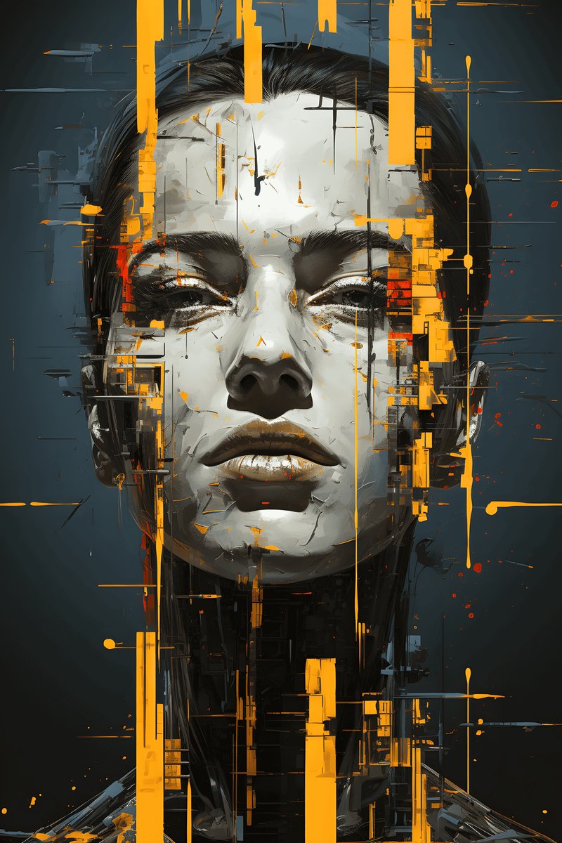 Gele Glitch Poster - Portret - Gele - Glitch - Abstracte - Boeiende - posters - formaat 30x40cm - Wanddecoratie - XS2413MT