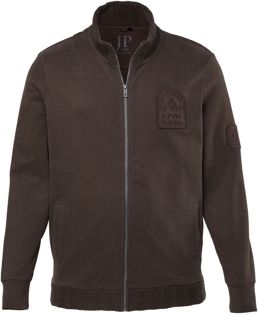 JP 1880 - Heren - Sweatvest boordjes met patroon rits tot 8XL - Hazelnoot - Maat 8XL