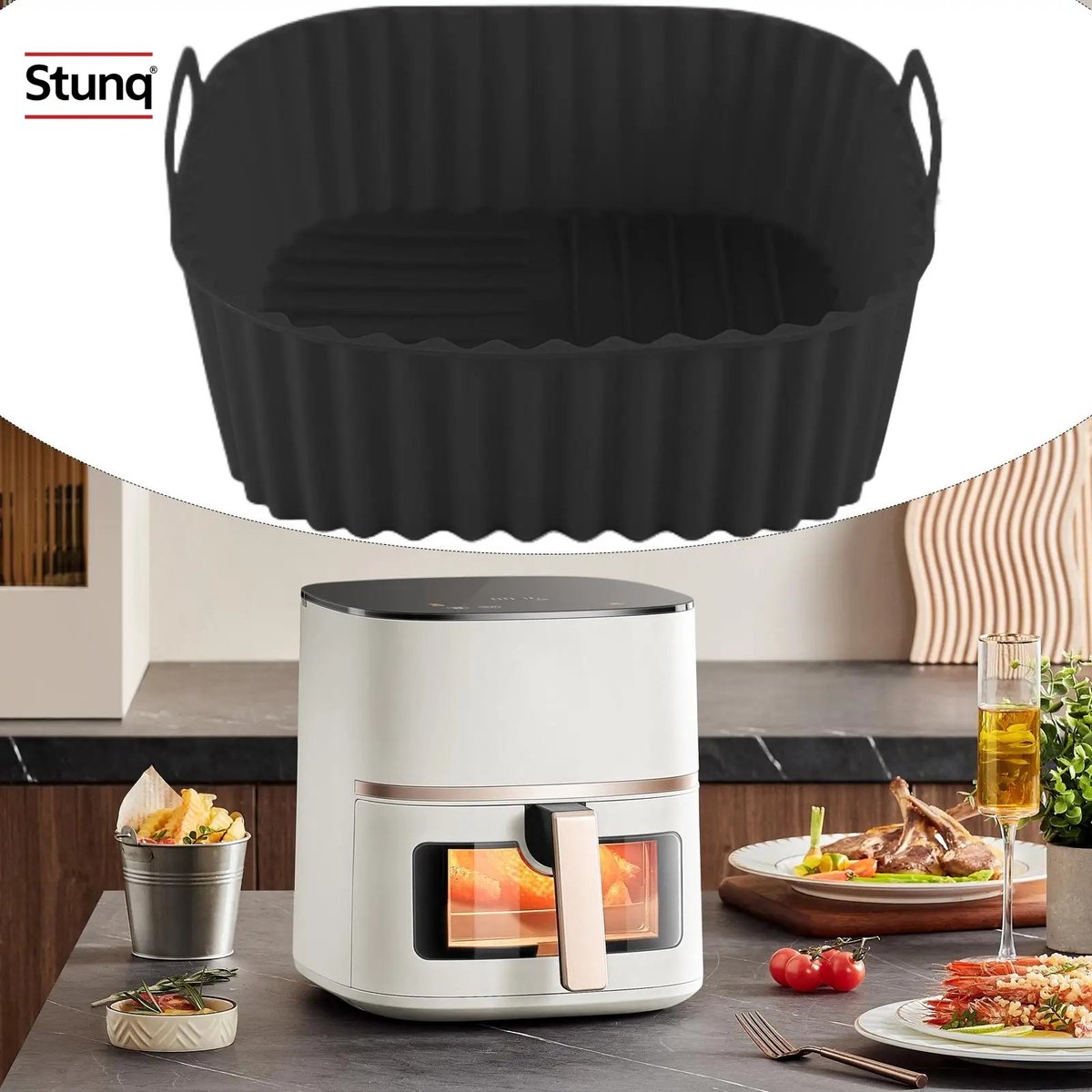 Stunq® Herbruikbare Siliconen Airfryer Liner 21x21cm Zwart