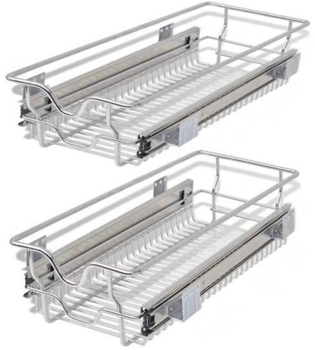 PIPIPOXER Keukenkast Organizer - Keukenladeplanken en uittrekmanden - Telescopische laden - Draadmanden - 41 cm- uittrekbaar - Gootsteenkast Organizer - zilver