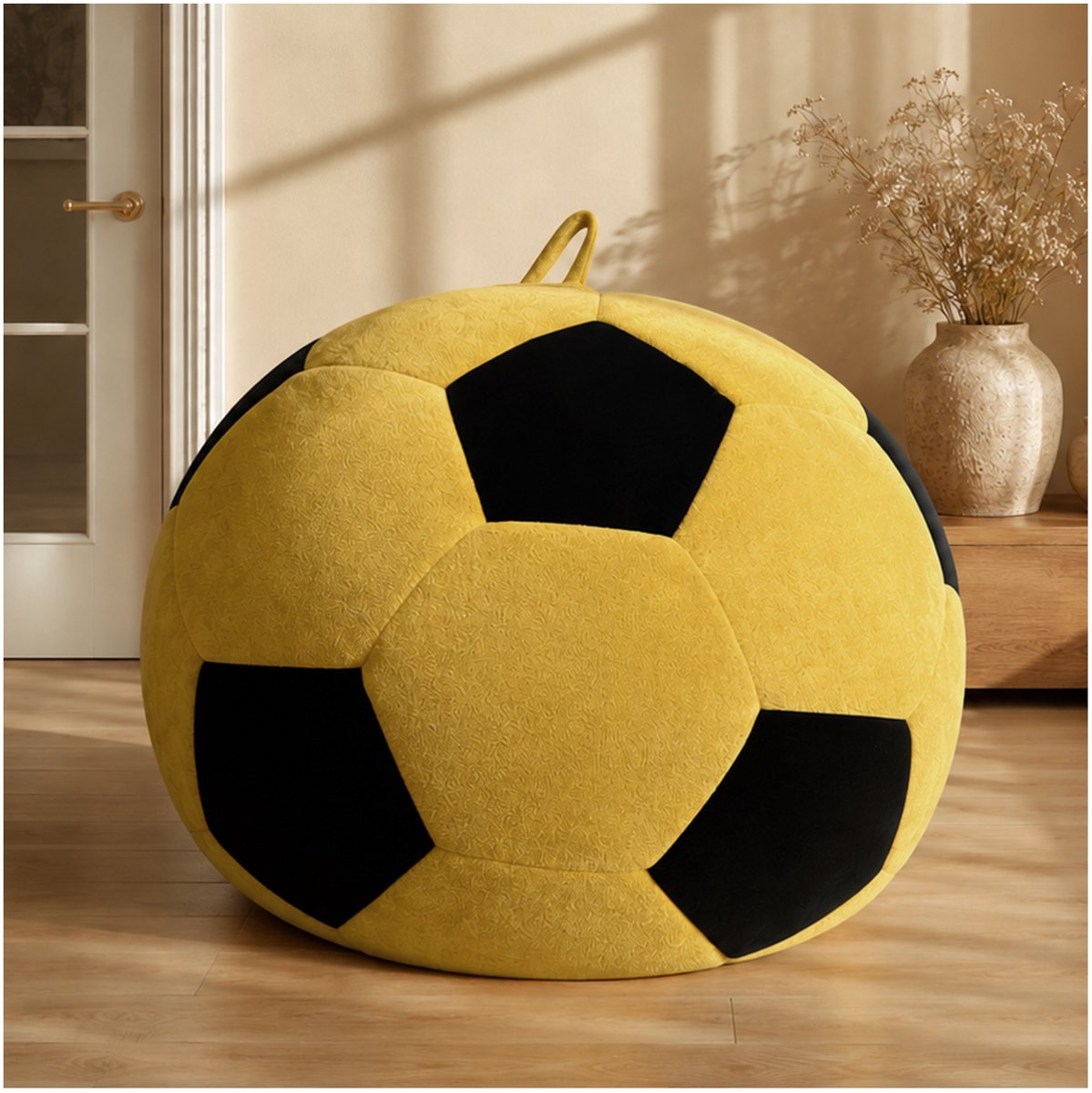 MIVRAY Zitzak 100 x 80 cm Voetbalvormig Ontwerp Met Veerkrachtige Traagschuimvulling Voor Woonkamer Slaapkamer En Leeshoek Flanel Geel Zwart