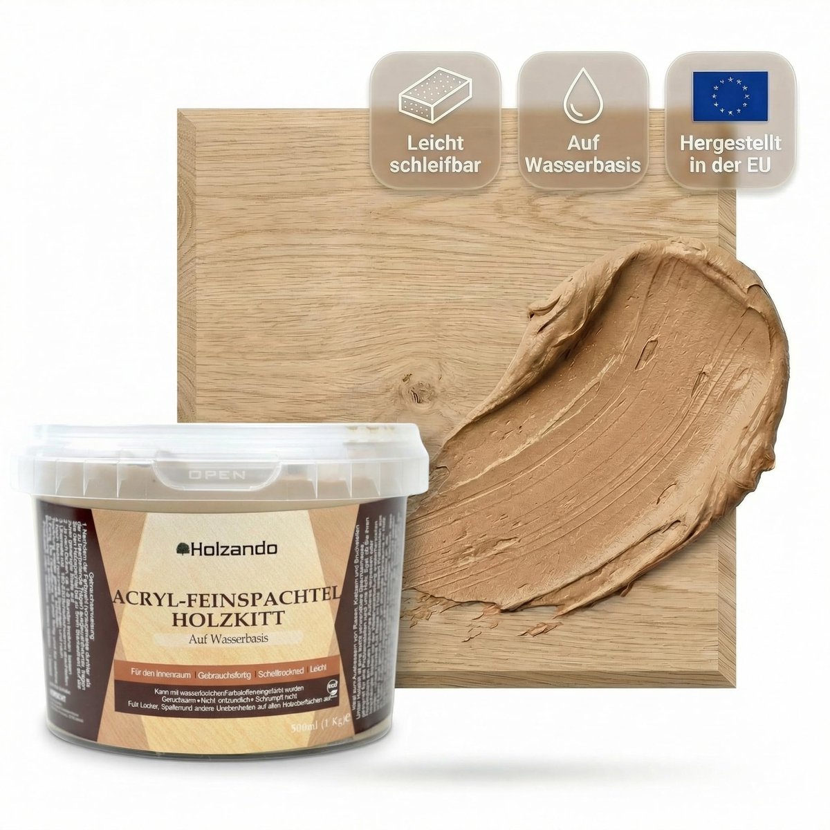 Holzando® Houtkitt fijnplamuur voor hout, OSB en wanden - houtplamuurmassa, houtspatel, raamkit, Wood Filler - ShopVlot