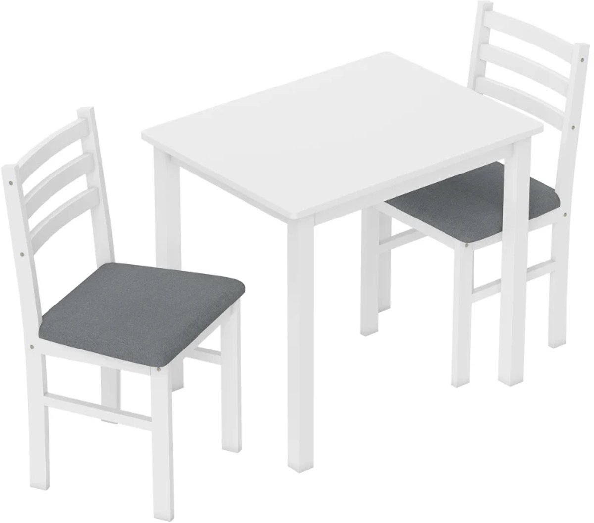 Eethoek - 3-delige Eettafelset Met 2 Stoelen - Keukentafel Voor Compacte Ruimtes - Gewatteerde Stoelen - Ruimtebesparend - MDF - Wit