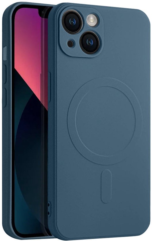 Blauw siliconen hoesje voor iPhone 13 met MagSafe compatibiliteit.