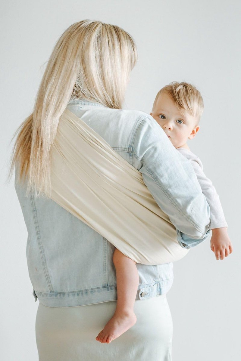 Draagdoek Ringsling - Baby Draagband - Baby Dragen - 100% Biologisch Katoen - 210 x 70 cm - Beige – foto 7