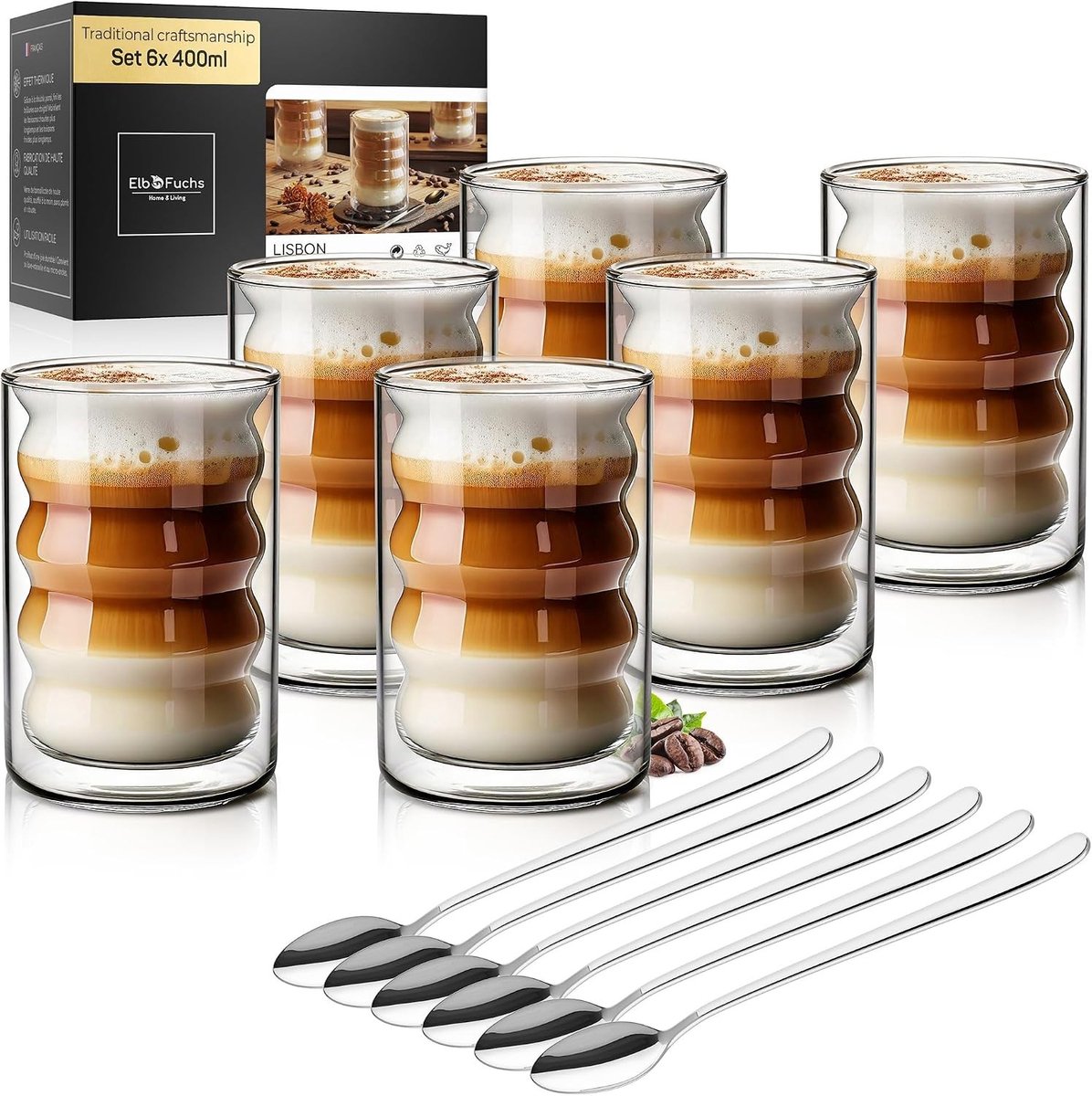 Matcha glazen - Lisbon - 400 ml - Dubbelwandig borosilicaatglas - Set voor warme en koude dranken