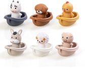 Fluffica Badspeelgoed – 6 Dieren met Bootjes – BPA-vrij - Schimmelvrij - badbootjes - badboot
