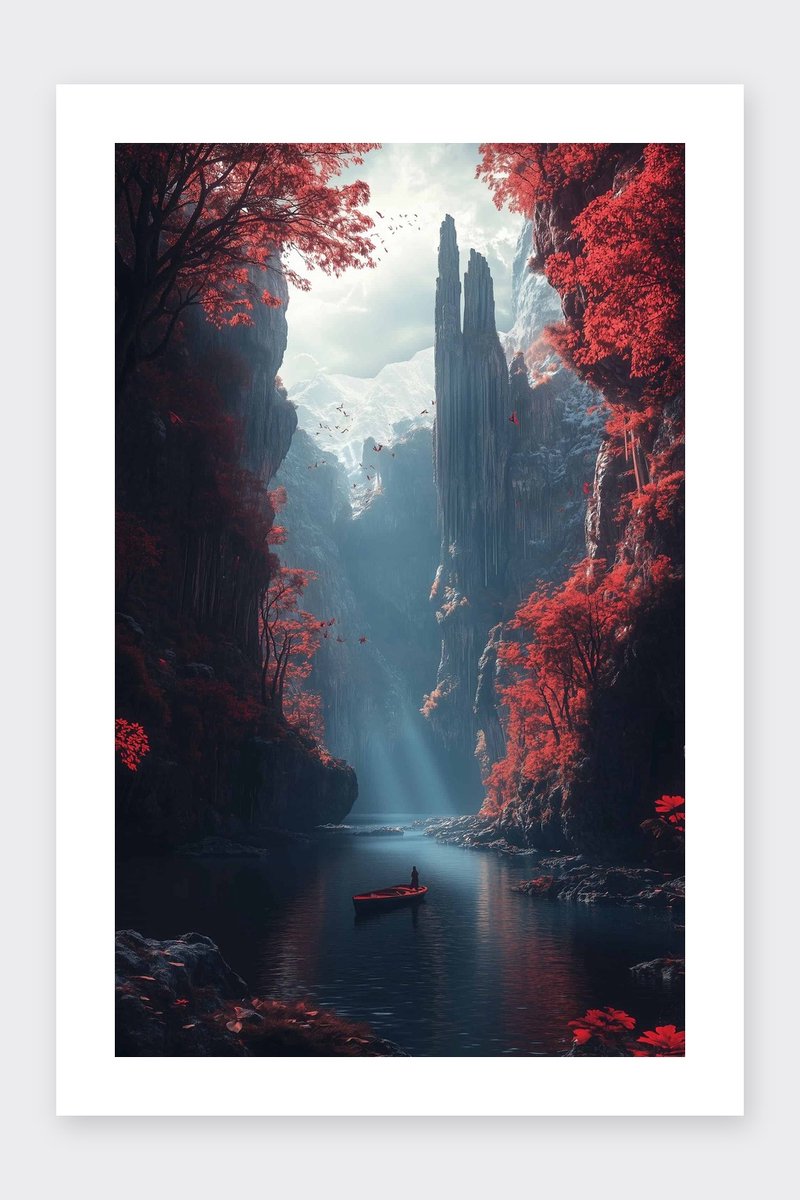 Natuur Poster - Avontuur - Reizen - Berg - Buiten - Boot - - Landschap - posters - formaat 30x40cm - Wanddecoratie - BXS4407KMD - Met kader - passe-partouts stijl