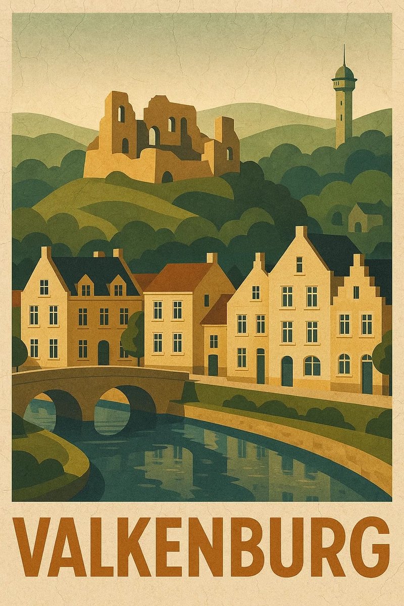 Valkenburg Poster - Steden Posters - Nederland - Tekst - Kasteelruïne Valkenburg - Wanddecoratie Woonkamer - 180 gram papier - XS6687WV - Formaat 30 x 40cm