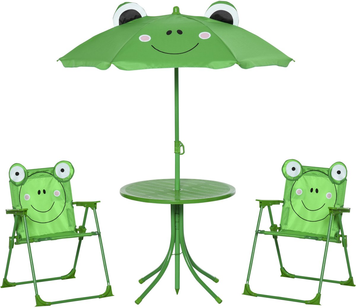 4 stuks - Kinderen opvouwbare picknicktafel stoel set - met parasol - groen
