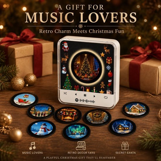 Kerst Muziek Magneten Voor Koelkast - Met LED-licht & 9 NFC Mini Vinylplaten - Muziekdoos Kit - USB-Oplaadbaar - Complete NFC-discspeler voor vinylliefhebbers - herbruikbaar decor voor kerstdecoraties, keuken en feest - Kersteditie 03 — afbeelding 4