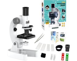 Zwart-Witte Microscoop voor Kinderen - 6 Vergrotingsstanden tot 4800X - Dubbele LED-Verlichting - Grove & Fijne Scherpstelling - Met Smartphonehouder