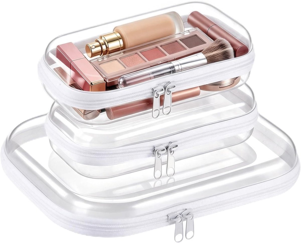 Transparante toilettas set van 3, waterdichte reisorganizer met dubbele ritssluiting voor cosmetica, speelgoed en toiletartikelen - 2 kleine vakken en 1 middelgrote tas, unisex