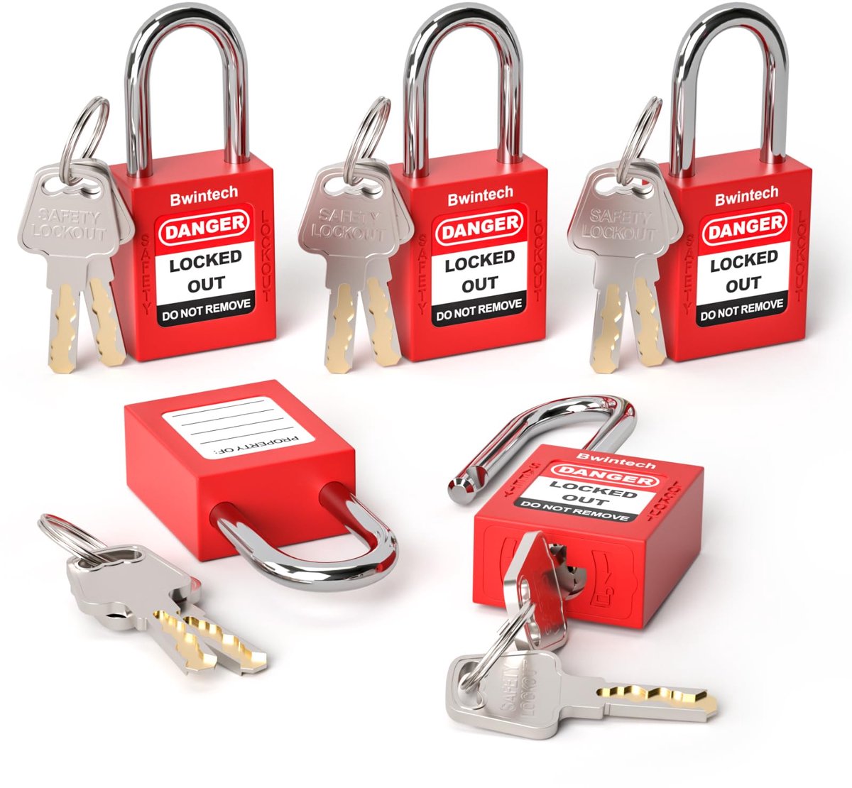 Bwintech 5 Pcs 38MM Rood veiligheidshangslot met sleutel voor lockout tagout-stations en -apparaten - ShopVlot