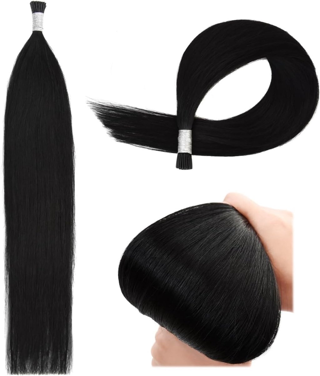 Natuurlijke Haarverlenging met I Tip - 40g Echte Keratine Bondings, 100% Remy Haar, 35cm #1 Zwart voor Volumineuze Haardos