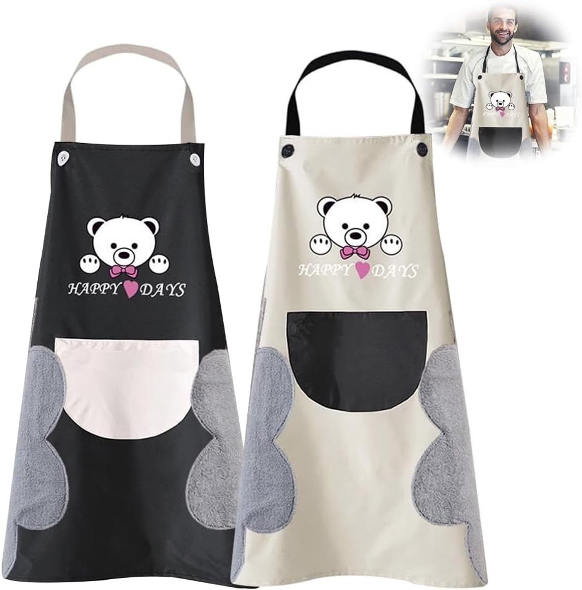 Verstelbare Waterdichte Keuken Schort Set van 2 Stuks, Ideaal voor Koken en Grillen in Zwart en Beige