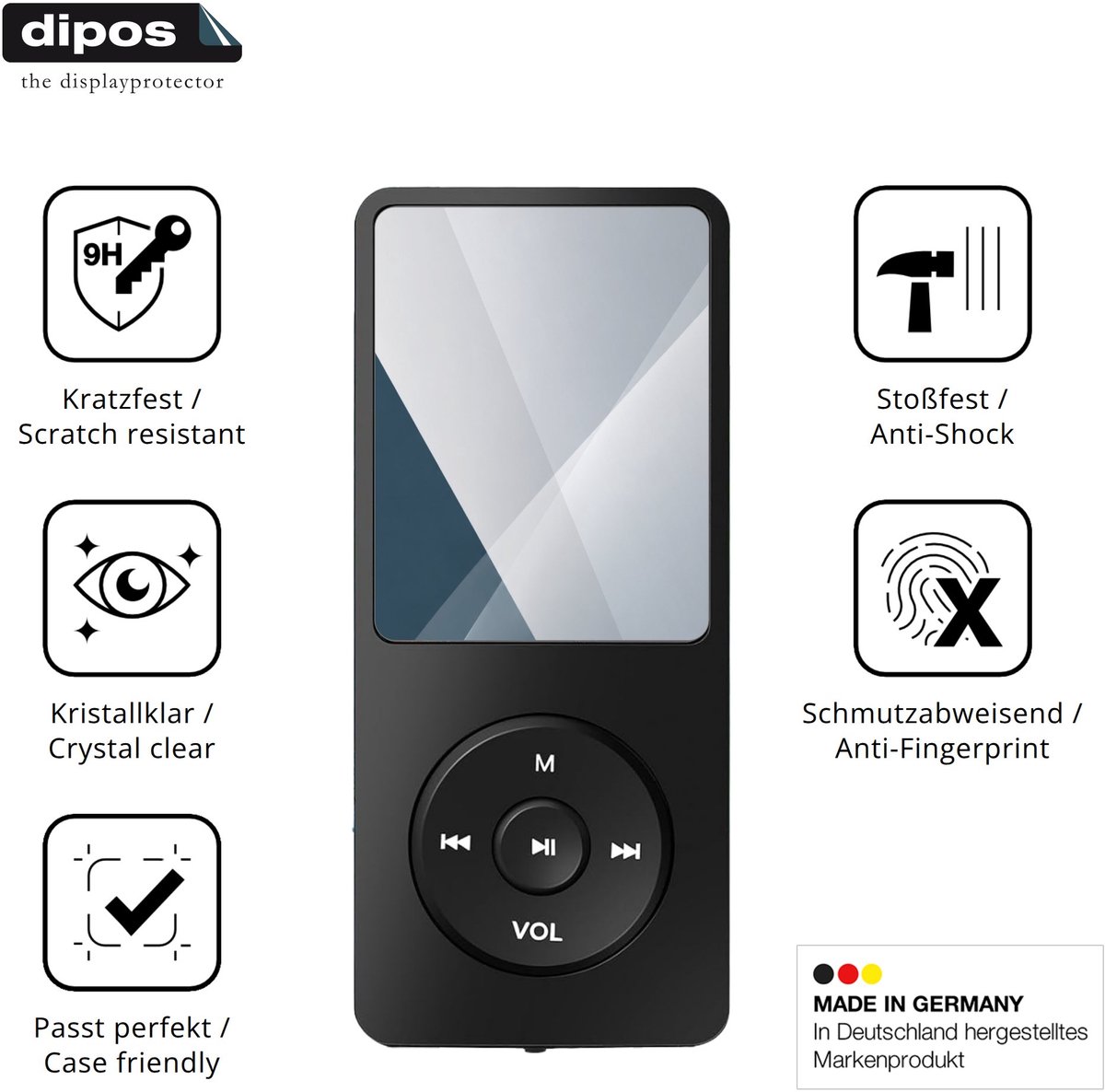dipos – 2x Pantserfolie geschikt voor Tarswesi BFQ-LCT01 MP3-Player | 9H Screenprotector