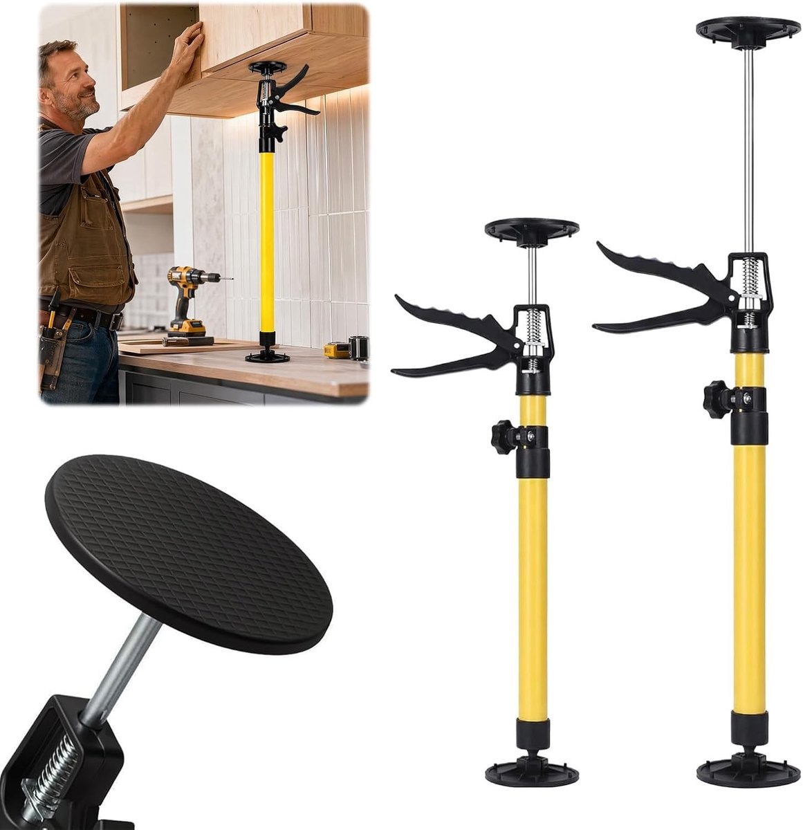 Plafondsteun - Zwart - 50-115 cm - Telescopische Steun met Draagkracht tot 50 kg - Voor Deuren en Kasten