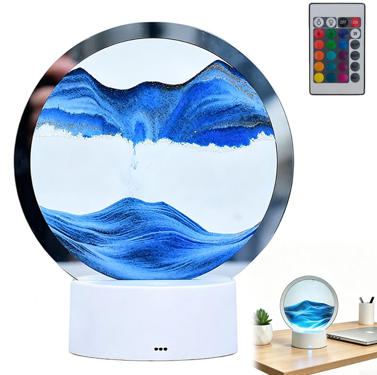 Zandkunstlamp - Zandloper tafellamp - 3D zandkunst - Nachtlampje voor de slaapkamer - Bureaudecoratie - Creatieve ontspanning - USB-interface - 16 RGB-kleuren - Afstandsbediening met touchscreen - Wit