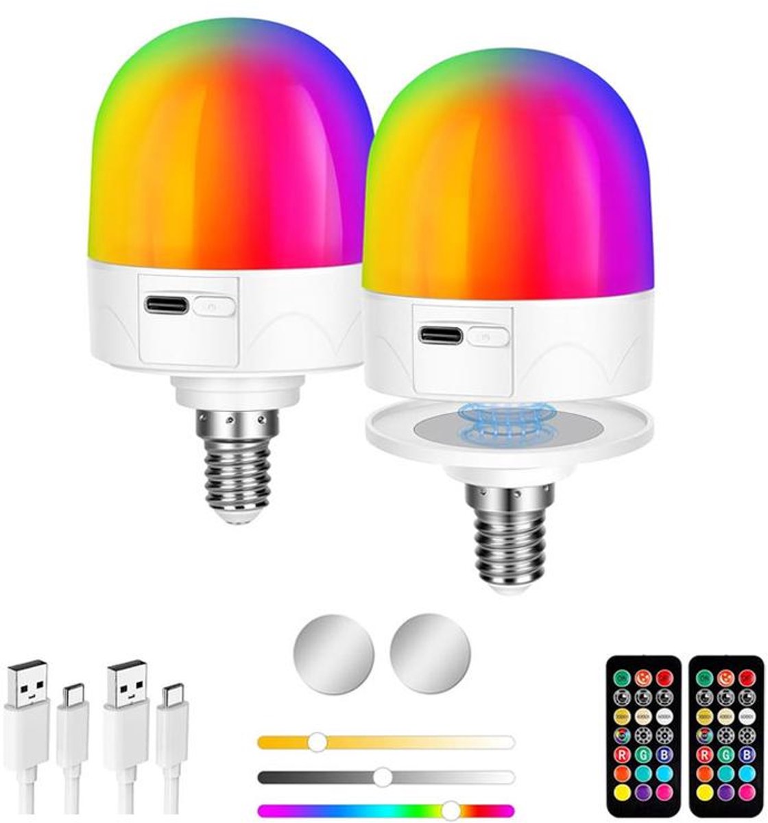 KZQ 2 stuks Oplaadbare lampen - Magnetische lampen - E27 dimbare lampen - 9 RGB-kleuren + 3 kleurtemperaturen + instelbare helderheid