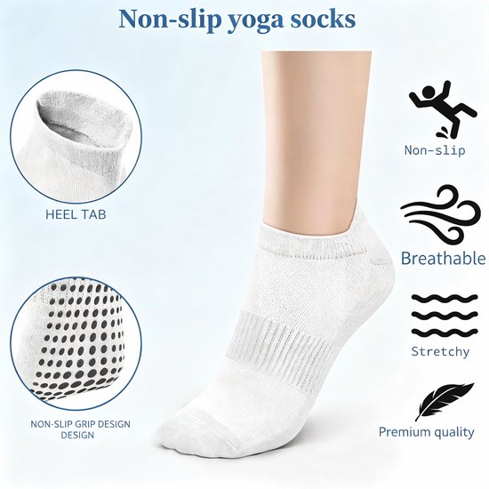 Set van 4 paar antislip-sportsokken - Stijl voor pilates en yoga (dames) - Eén maat (geschikt voor maat 36–41) - Zool met grip - Geschikt voor ballet, dans, revalidatie en fitness - Unisex - Wit — afbeelding 5
