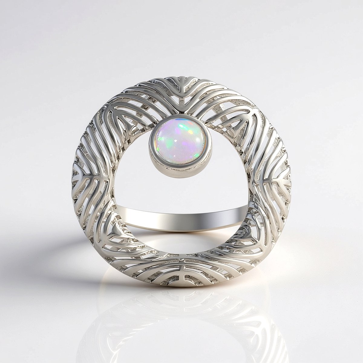 Cavill - Zilveren Ring - 925 Sterling Zilver Gerhodineerd - Ethiopische Welo-opaal Cabochon 0,54 ct - Stijlvolle Opalring Dames - Middelbrede Band