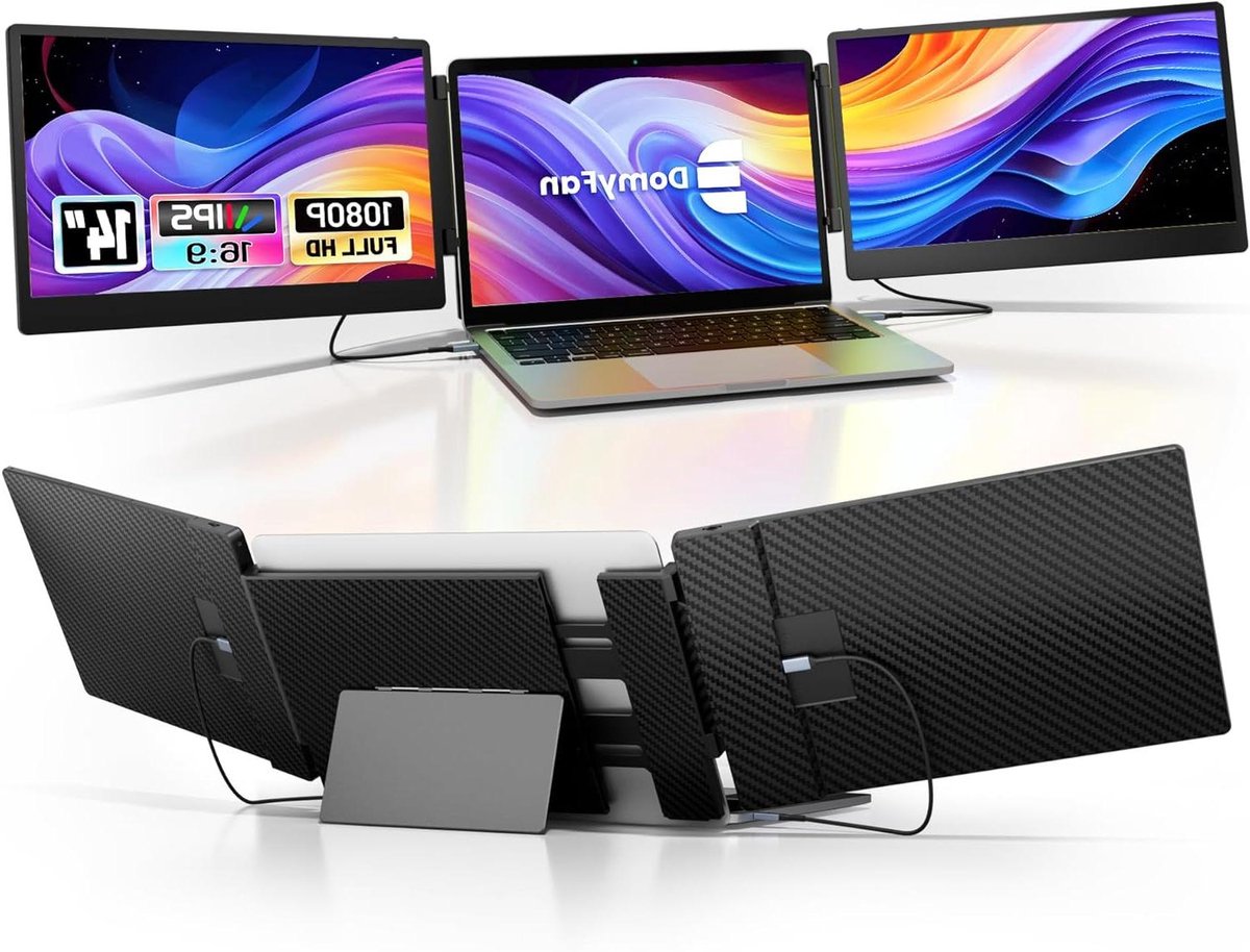 Draagbare Monitor - Laptop Schermverlenger - Multitasken Productief - Drievoudige Uitbreiding - 14 Inch FHD - Zwart