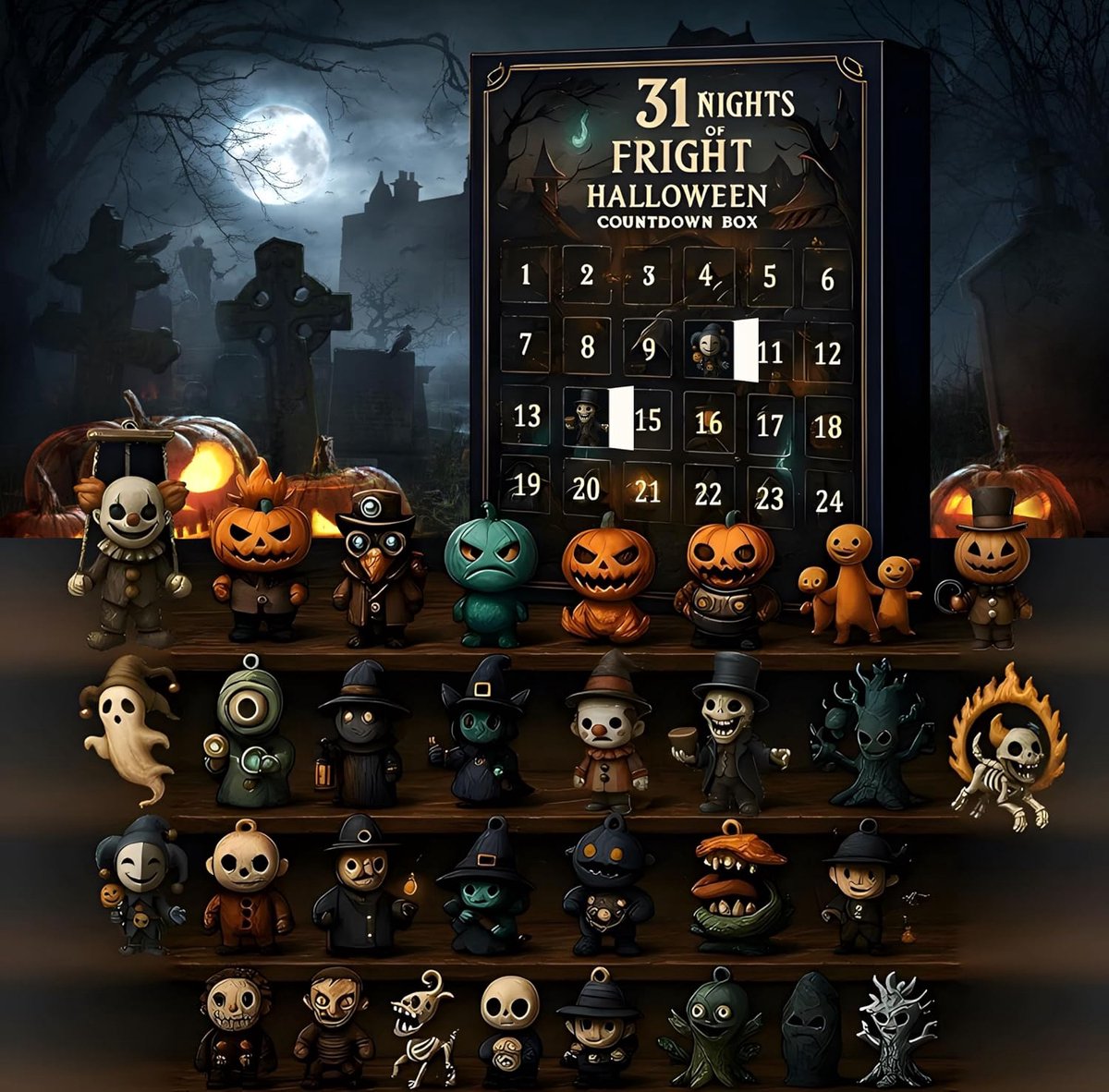 Halloween Adventskalender 2026 - 31 Dagen Griezelplezier - Aftelkalender met Horror Ornamenten - Dagelijkse Verrassing voor 31 Nachten - Mini Decoratieset voor aan de Muur - Cadeau voor Horrorliefhebbers - Unieke Halloween Cadeaus - Spannend Aftellen