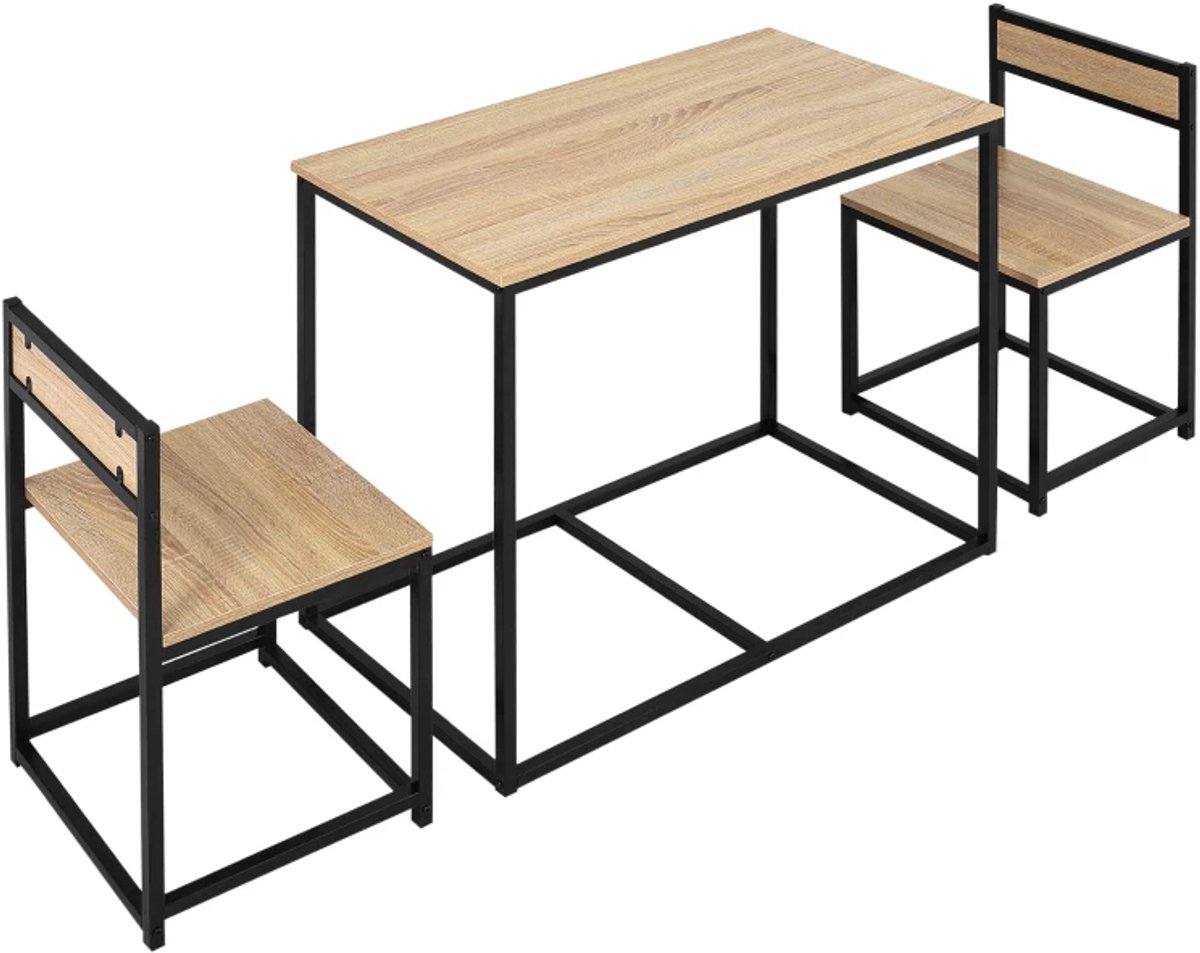 Eethoek - Eettafelset Met 2 Stoelen - Compacte Tafel En Stoelenset - Voor Eetkamer, Woonkamer En Keuken - Metalen Frame