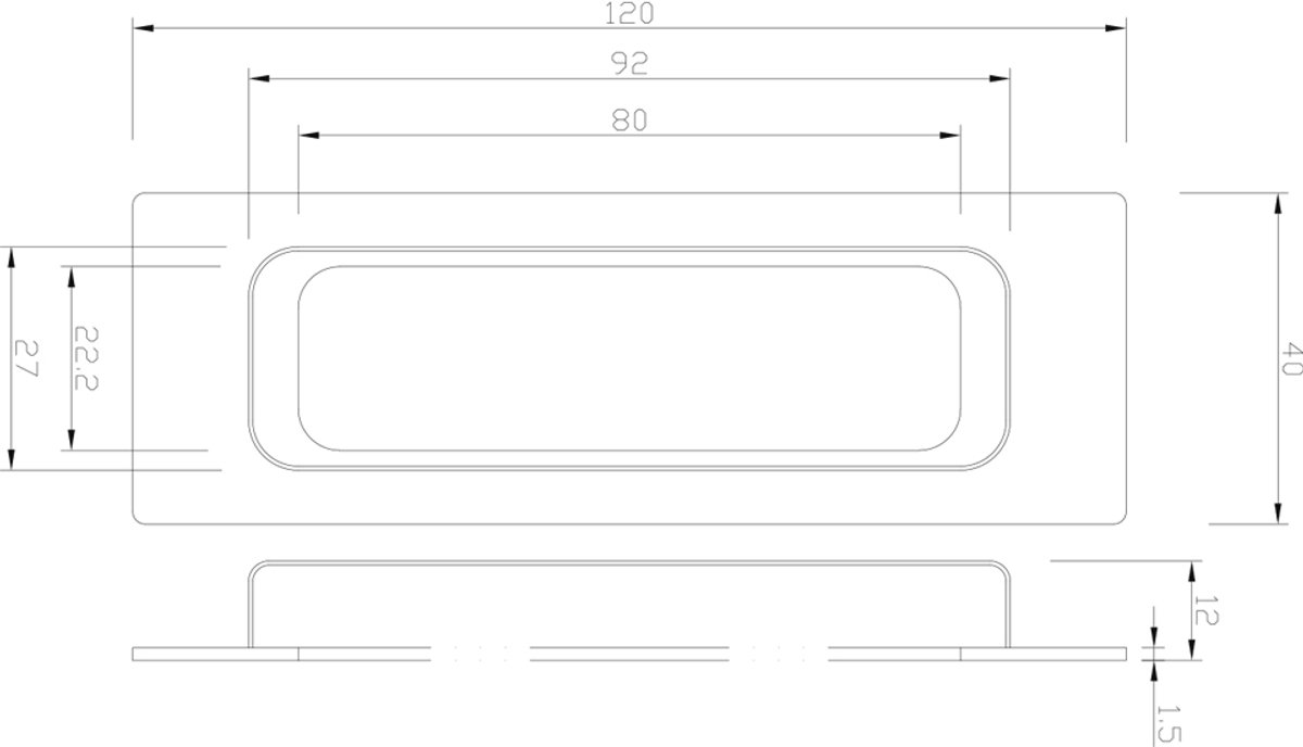 Schuifdeurkom rechthoek 120x40x12mm blind rvs