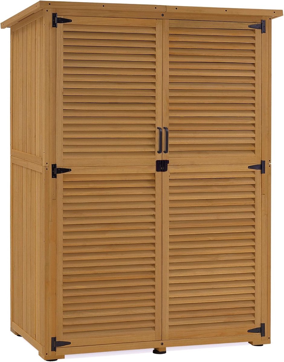 MCombo Tuinkast van hout, weerbestendig, voor buiten, balkon, terras, 59 x 127 x 168 cm, natuur 0901D-1