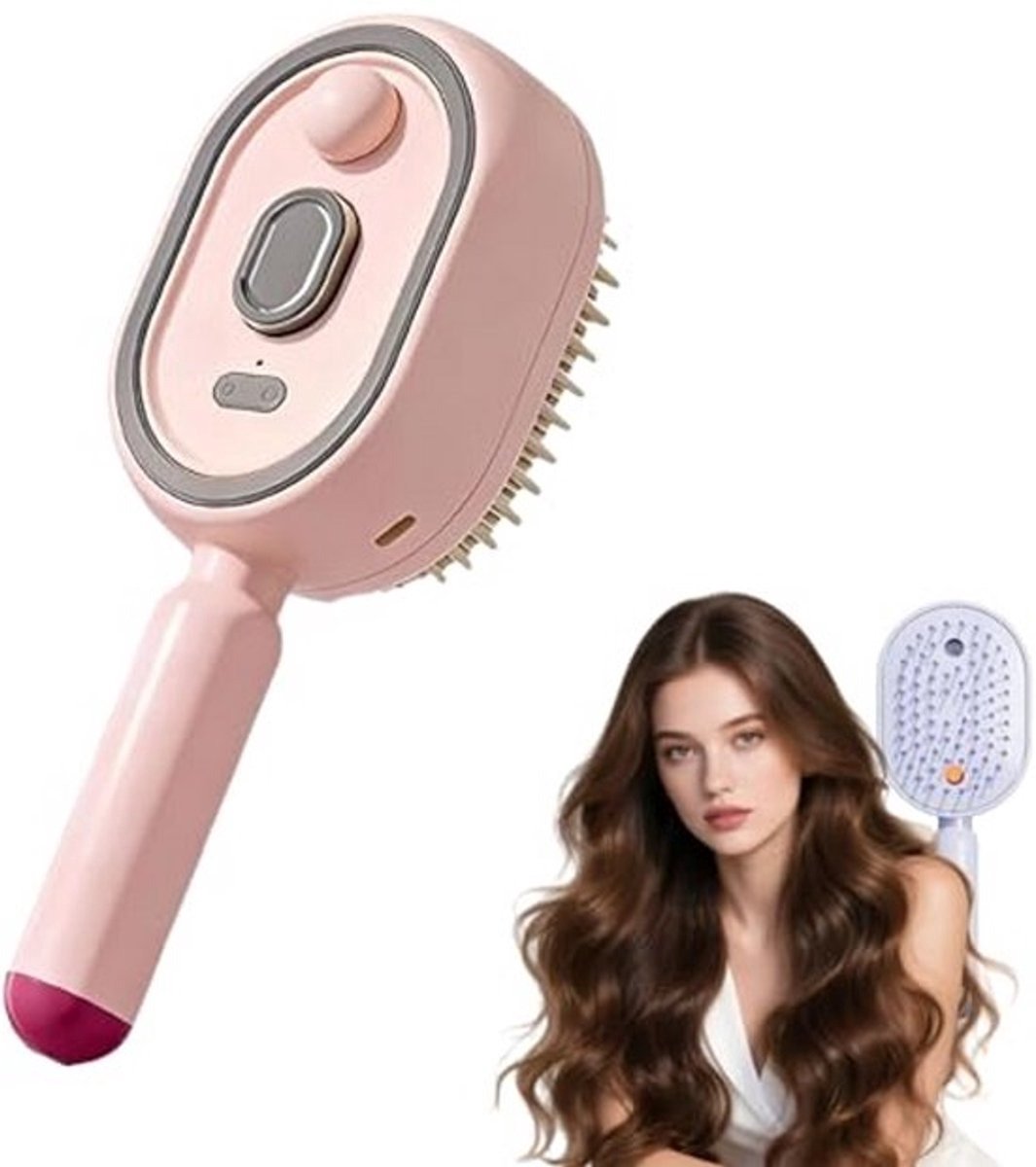 Elektrische Sprayspray Luchtkussen Borstel -Elektrische massagekam Oplaadbare Draadloze Haarborstel (Roze) Controle & Anti-Statisch - Fijne Nevel & Ontwarring - Geschikt voor Alle Haartypes (Lang, Kort, Golvend, Krullend) - USB-C