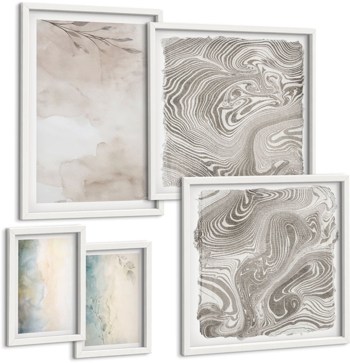Coloray 5-Delige Schilderij Set - Fijne Aquarelkartonnen - 50 x 50 cm, 20 x 30 cm En 40 x 60 cm - Stijlvolle Muurdecoratie - Kantoor - Moderne Wanddecoratie