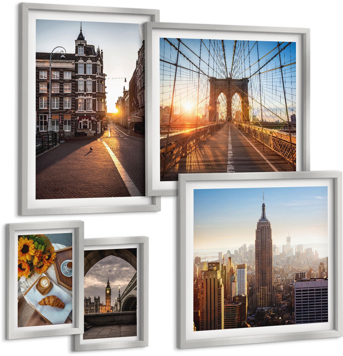 Coloray 5-Delige Schilderij Set - Venetiaanse Straten Van Steden Met Architectuur En Water - 20 x 30 cm - Stijlvolle Muurdecoratie - Kantoor - Woonkamer Decoratie